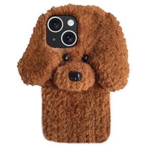 UnnFiko Winter Soft Warm Plush Case Compatible with iPhone 14 Plus, Cute Cat Fuzzy Animal Fluffy Fur Handmade Case Covers for Girls Women (Teddy Brown, iPhone 14 Plus)