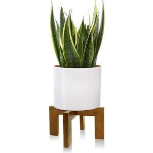 Wood Plant Stand, Mid Century Modern Planter Stand Rattan Flower Pot Stand, Low Short Plant Stands Indoor - Boho Rustic Wooden Stool for Plant Pot Holder, Fit 5-15 Inch Pot