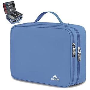MATEIN Electronics Organizer, Cable Organizer Bag Electronic Accessories Case with Handle for Cable, Cord, Tablet, Charger, Phone, Double Layers Tech Case Travel Gifts for Men and Women, Blue