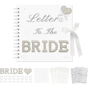 8x8 Letters to The Bride Scrapbook Wedding Memory Book Bridal DIY Photo Album Guest Book with Pearl Stickers Letters and Bows Blank Paper for Personalized Keepsake