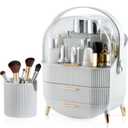 CANITORON Makeup Organizer,Skincare Organizer with 2 Drawers and Brush Storage Box,Cosmetic Display Case for Vanity Organizer and Bathroom Countertop Storage.(White) (Large + Brush Holder)