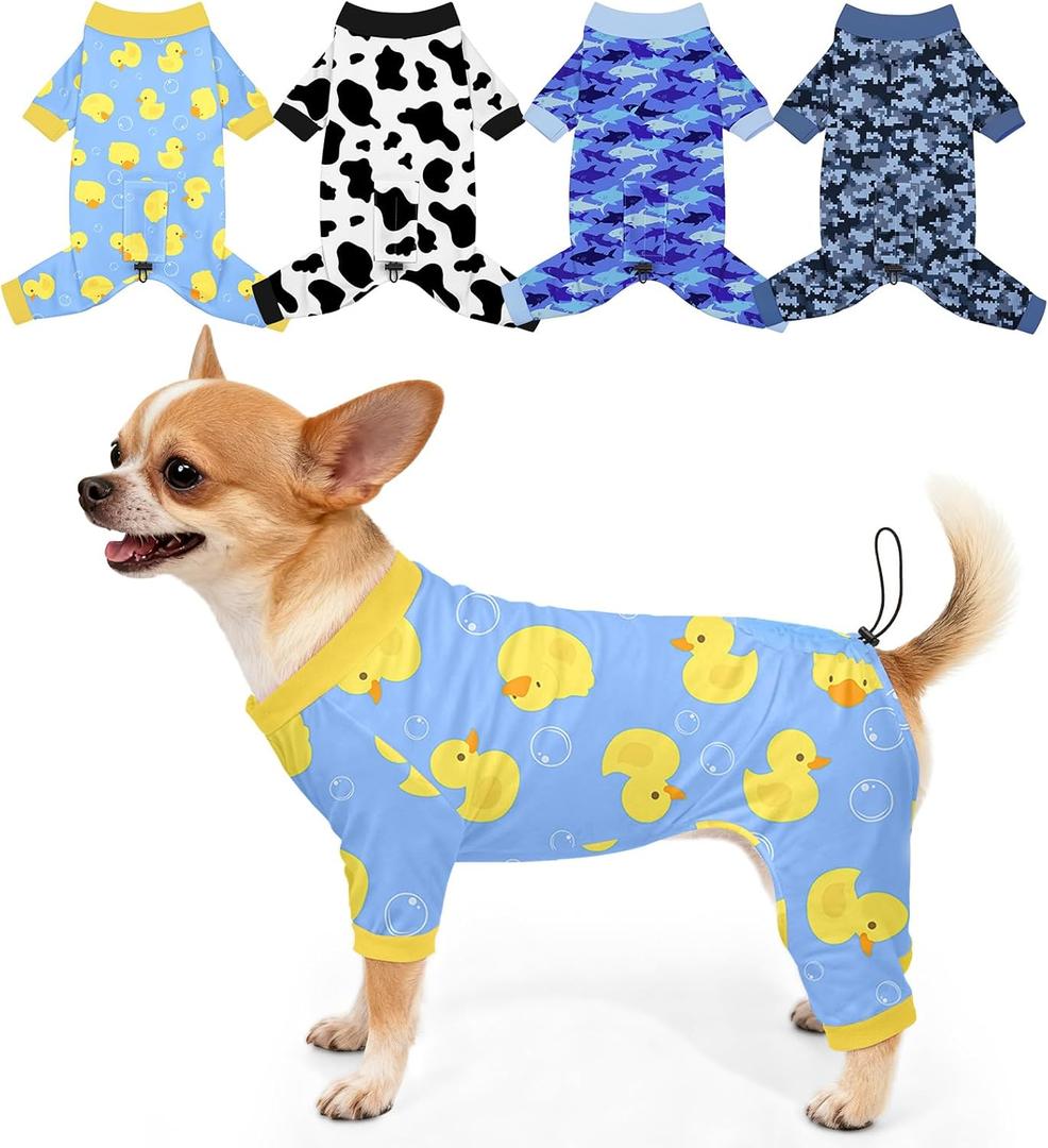 Bienbee Dog Pajamas, 4 Pack Cute Soft Dog Puppy Clothes Dogs Pjs Onesies Jammies Outfit Adjustable Breathable & Stretchy Clothes for Small Medium Large Dogs Girl Boy Puppy-S