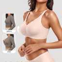 Vertvie Women Seamless Jelly Bras No Underwire Supportive Wireless Push Up Full Coverage Bralette Comfy Scalloped T-Shirt Bra (Beige, XL)