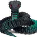 3D Printed Snake - Movable Articulated Snake, Perfect 3D Printed Animals for Educational Toys! Must-Have Toys for Kids and Collectors, Home Office Executive Desk Decor (Black Green)