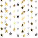 Patelai 130 Feet Glitter Star Garland Banner Decoration Hanging Star Decoration Gold Black Party Decorations for Graduation Wedding Birthday Festival Party Decor(Gold and Silver,10)