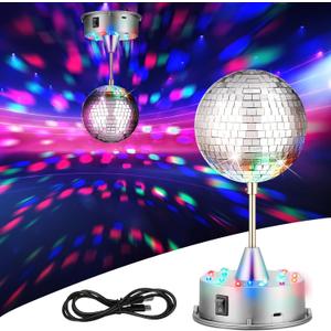 Disco Ball Light 5" Mirror Ball Motor Hanging Rotating Disco 90s Party Decor 5rpm with 3 Light Color and 18 LED Hanging and Table 2 Use for Graduation Wedding Bar Club Band Stage Home Birthday(Silver)