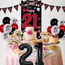 21th Birthday Decorations for Him Her, Red Black Happy 21st Birthday Decorations for Men Women, Boys 21st Bday Door Banner, Triangle Flag, Large 21 Balloons Decor for 21 Year Old Party