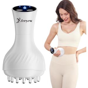 3-in-1 Handheld Lymphatic Drainage Massager with Red Light, Heat & Vibration - Cordless Anti Cellulite Massage Tool for Body Relaxation, 3 Modes & 9 Speeds for Belly, Legs, Thighs