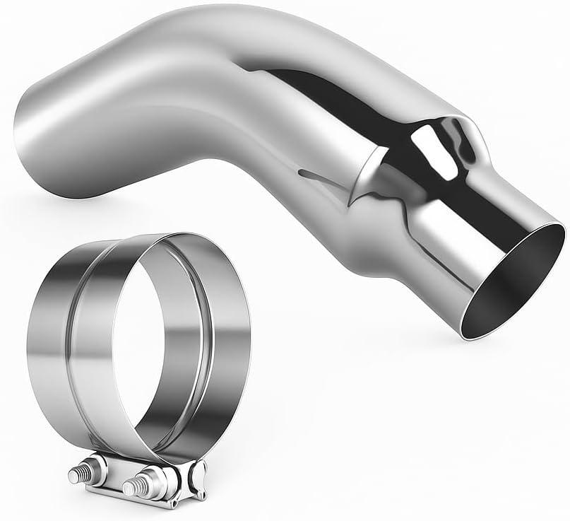 Exhaust Tip, 4 Inch Diesel Exhaust Tip Elbow Tip with clamps, 4 to 6 Inch Exhaust Chrome Exhaust Tips Elbow Polished Diesel Exhaust Tip for Pickup Truck, Car, Truck