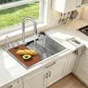 33 Inch Kitchen Sink 16 Gauge 304 Stainless Steel Workstation Deep Single Bowl Waterfall Kitchen Sink, Handmade Smart Sink with Accessories, 33"x22"x10"