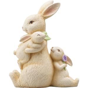 Newman House Studio Easter Decorations Family Bunny Figurines Spring-Decor - Resin Sitting Bunny Mom with Kids Tabletop Decorations for Home Farmhouse 3.5 * 1.5 * 4.5 inch