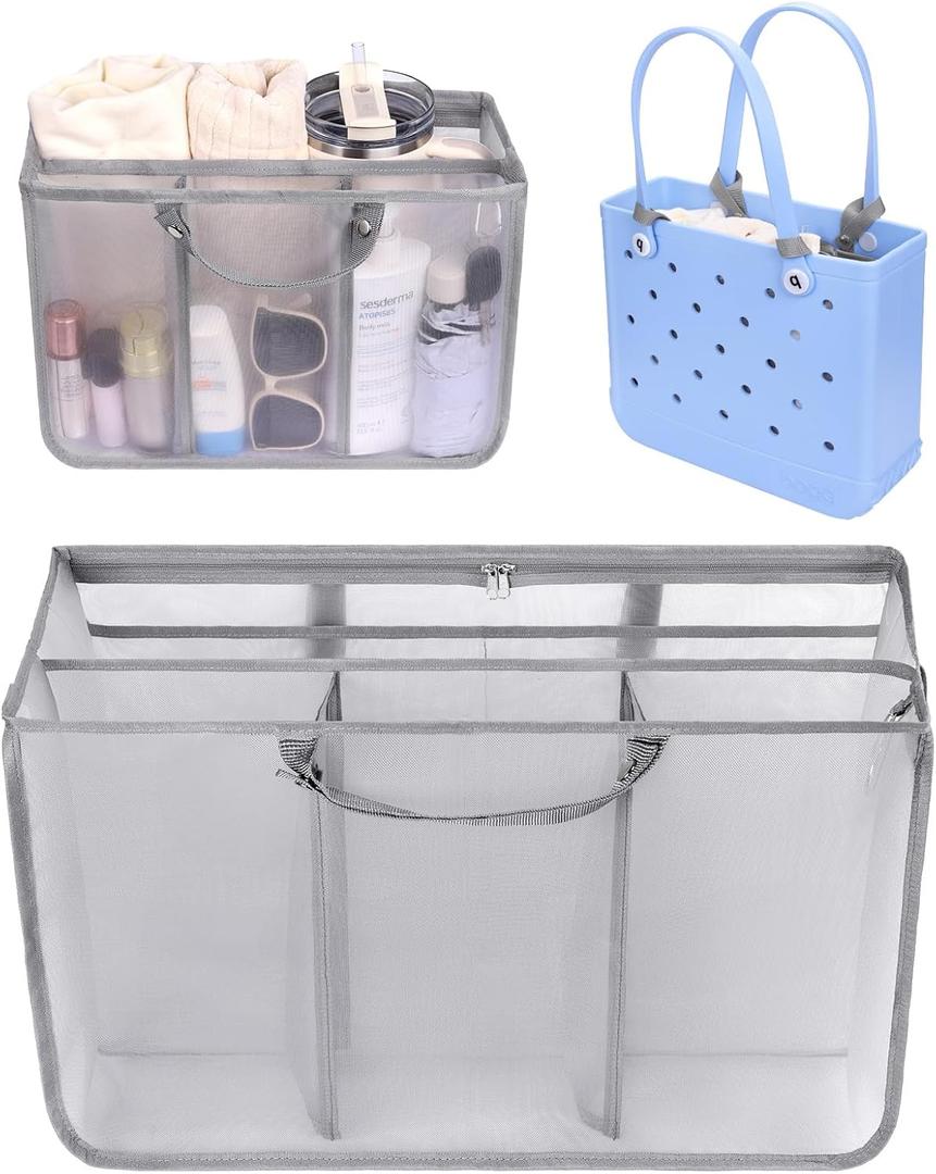 OUTXE Beach Bag Organizer Compatible with Baby Bogg Bag Accessories Inserts, Lightweight Mesh Insert Divider Pouch for Small Bogg Bags, Beach Tote Bags Insert for Organizing (Medium, #1-Gray)