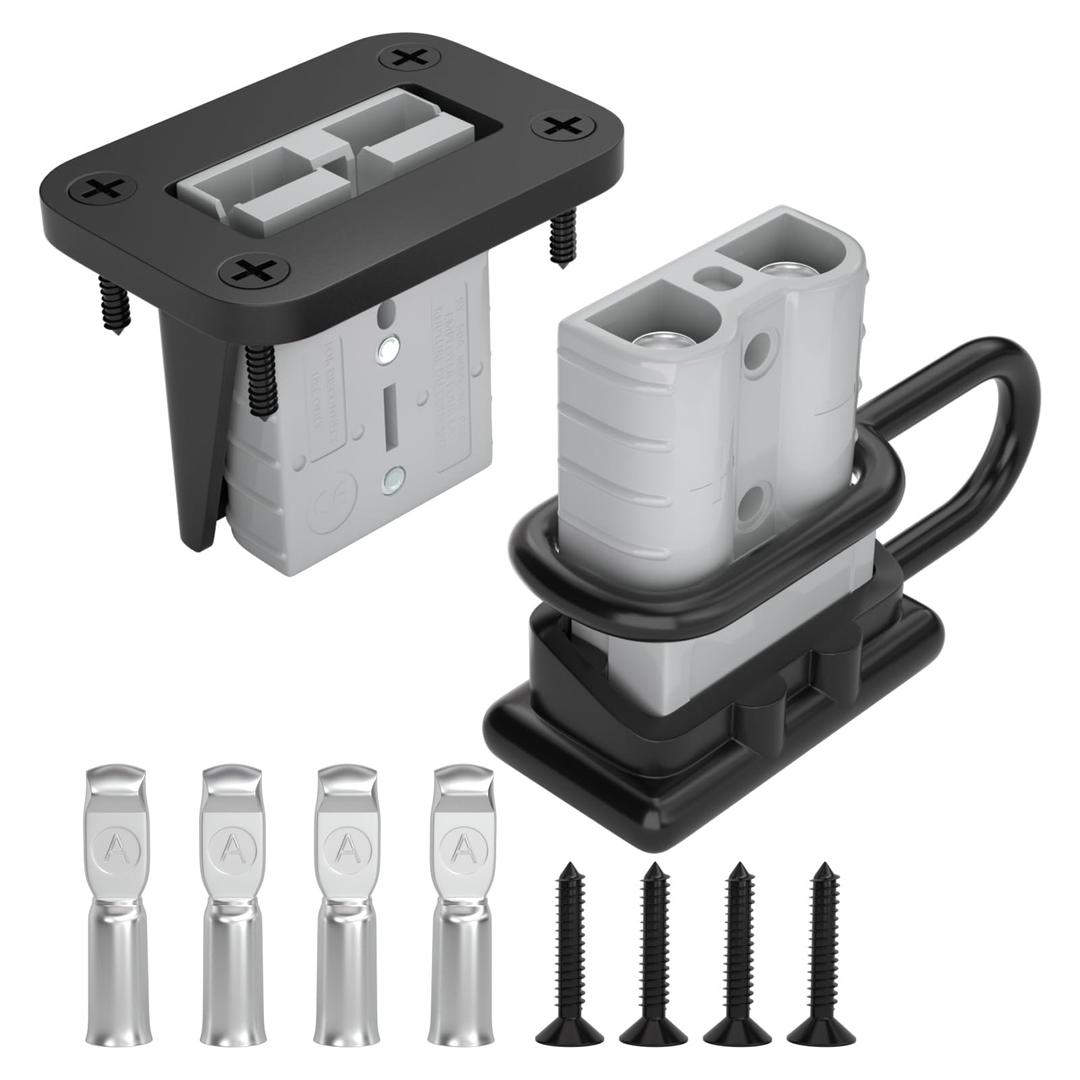 Muelnmey 50 Amp Battery Quick Connect/Disconnect Connector Kit, 8AWG 1.25FT Battery Cable Connector with Mounting Bracket Waterproof Cap for Cars, Winches, Trailer(2 Pack) - Gray