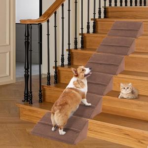 Upgrade Non-Slip Dog Ramps/Stairs for Staircase, Foam Dog Ramps for Stairs Inside House, Foam Pet Ramps for Small Dogs, Stair Ramp for Injured Dogs Cats with Self-Sticky Pads to Fix, 6 Pack