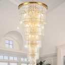 Luxury Gold Crystal Chandelier for High Ceilings, Modern Long Foyer Entryway Crystal Chandelier Pendant Light Fixture for Grand Living Room Staircase (Height 62 inch 37 Lights)