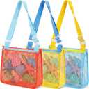 Frienda 1
 Pcs Mesh Beach Bag for Shells, Sand Toy Tote,Colors G Adjustable Straps, Zippered, Bulk Set for Kids Collecting Seashells, Quick-dry Mesh, Holds Sand Toys Swim Gear