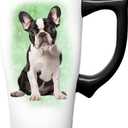 Spoontiques French Bulldog Ceramic Travel Coffee Mug with Lid and Handle - Spill Proof Lid - Double Walled Mug for Hot and Cold Beverages - Microwave and Dishwasher Safe, (Pack of 2)