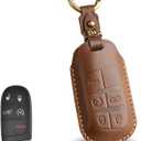 for Jeep Leather Key Fob Cover Key Case Compatible with Grand Cherokee Renegade Dodge Durango