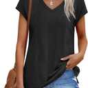 XIEERDUO Womens Tops V Neck Cap Sleeve Loose Fit Tee Shirts Summer Spring 2025 Eyelet/Printed