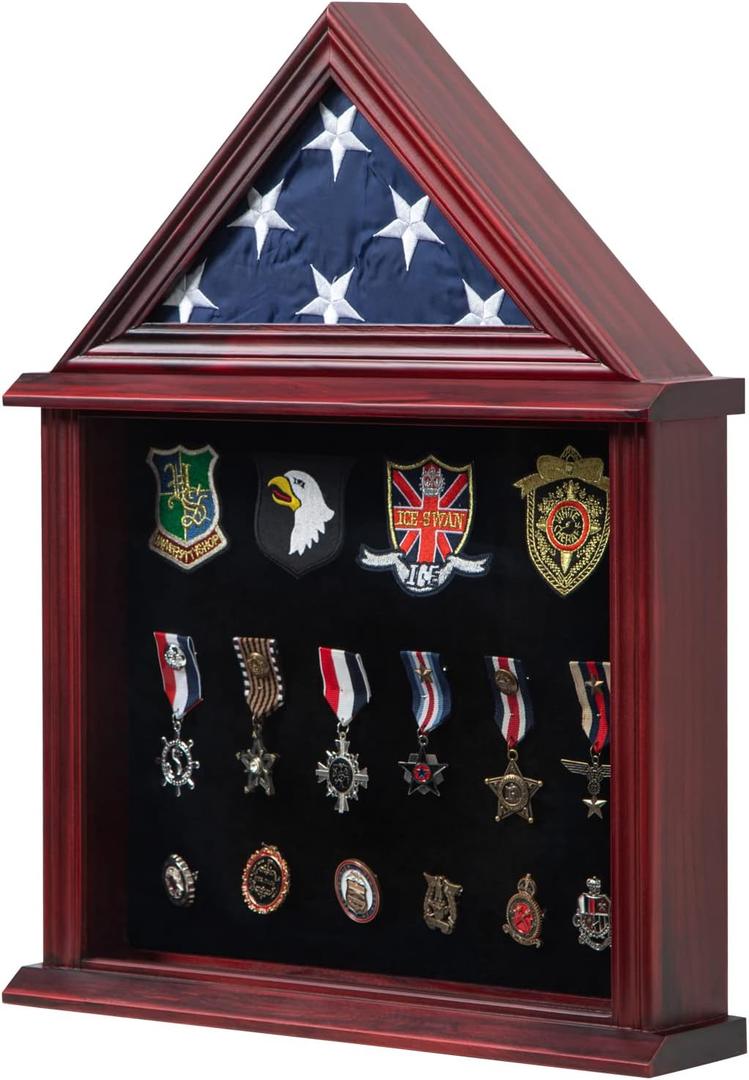 Solid Wood Flag Display Case Military Shadow Box Fit a Folded 3'x5' Flag for Army Navy Air Force Veteran Flag American Military Flag Display Case with Certificate Holder, Mahogany Solid Wood Flag Display Case Military Shadow Box Fit a Folded 3'x5' Flag for Army Navy Air Force Veteran Flag American Military Flag Display Case with Certificate Holder, Mahogany