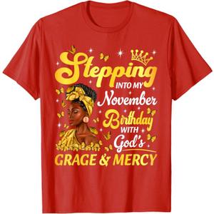 Stepping Into My July Birthday Afro Woman Religious Bday T-Shirt Size L Color Red