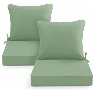 Summsun Waterproof Outdoor Patio Cushions with Removable Cover, Fade Resistant Back Pillow and Seat Cushion Set for Yard Porch Garden, 19 x 19 Inch, Sage Green, Set of 2, 19*19 + 19*17 Inch