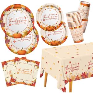 Thanksgiving Plates and Napkins Gatherfun Maple Leaves Disposable Paper Plates Napkins Cups plastic Tablecloth for Thanksgiving Dinner Party Decorations Serve 25