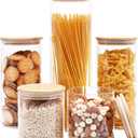 SHOWIN Glass Food Storage Jars, Glass Jars with Bamboo Lids, Kitchen Storage Jars, Canisters with Airtight Lids for Spice, Coffee, Cookie, Set of 5, Pantry Organizers