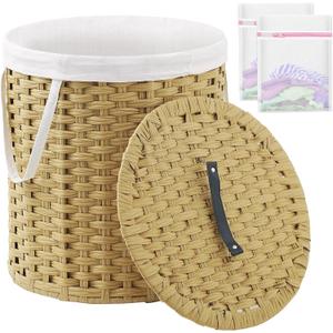 Laundry Hamper with Lid Wicker Laundry Hamper Round 26.5 Gal (100 L) Laundry Basket Handwoven Rattan Laundry Basket with Removable Bag Handles 2 Mesh Bags for Living Room Bedroom Natural (26.5 Gal - 100L)
