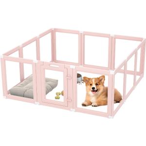 DIY Clear Acrylic Dog Playpen Indoor, Transparent Easy Cleansing Puppy Fence with Suction Cup, Easy-Assemble Indoor Whelping Crate for Small Puppies (23.6" H, 12PCS), Pink