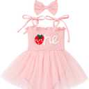 ODASDO Baby Girls First Birthday Outfit Photo Shooting Props Sleeveless Strap Tutu Princess Romper Dress Headband Set (Pink)