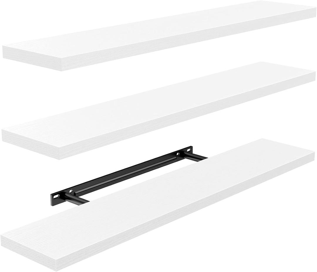 AMADA HOMEFURNISHING 35.4" L Floating Shelves, Wall Shelves Set of 3 for Bathroom/Living Room/Bedroom/Kitchen, White Floating Shelves for Wall Decor with Invisible Brackets - AMFS45W