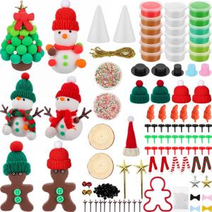 Soulchen 90 Pcs Christmas DIY Craft Clay Kit Christmas Dough Set Creative Snowman Xmas Tree Gingerbread Man Air Dry Modeling Clay Crafts for Indoor Decorations Holiday Party Favor Supplies
