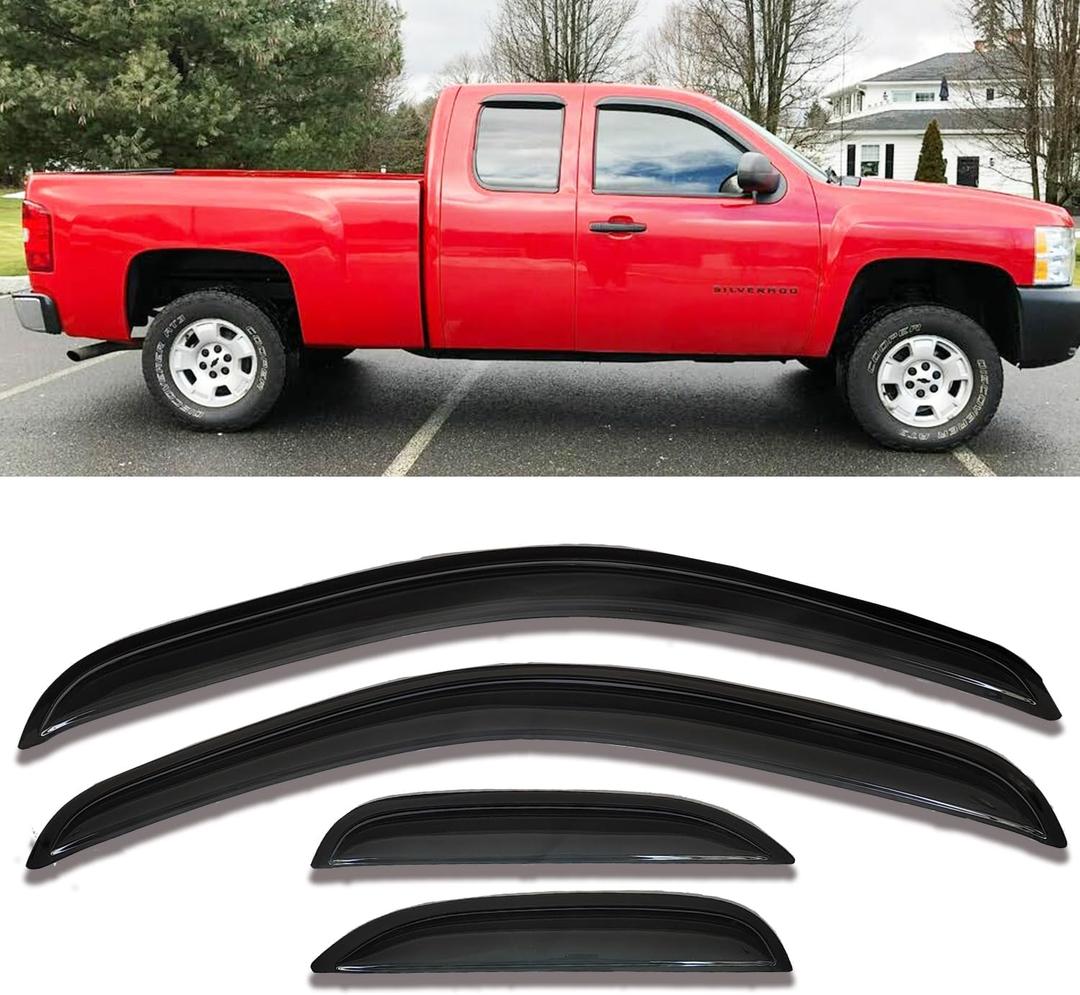 Side Window Visors rain Guards Vent Rain Guard Sun Shade for 2007-2014 Chevy Silverado/GMC Sierra 1500/2500HD/3500HD Extended Cab Pickup Window Deflectors Vent Truck Accessories Smoke, 4pcs 94040