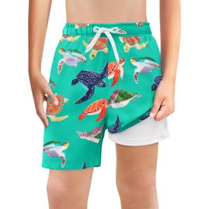 Haloumoning Boys Swim Trunks with Boxer Brief Liner Kids Gradient Quick Dry Swimming Shorts 5-14 Years (Green)