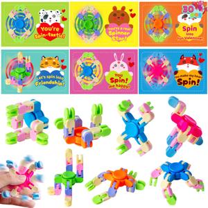 JOYIN 30 Packs Valentine's Day 6-Design Gift Cards with Fidgets Spinners, Deformable DIY Spinners Fingertip, Stress Relief Fidget Toys for Kids and Valentines Day Gifts Classroom Prize Party Favor