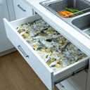 Drawer and Shelf Liner - Yellow Black Marble Pattern,Non Adhesive Non Slip Waterproof Easy-Clean Liner for Kitchen Cabinet, Refrigerator, Bathroom, Pantry Storage Drawers, 12 in x 10 Ft
