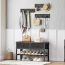 Hall Tree with Bench and Shoe Storage, Entryway Bench with Coat Rack, 4-in-1 Coat Rack Shoe Bench, Multifunctional, for Front Door, Hallway, Foyer, Charcoal Grey and Black MT05BC