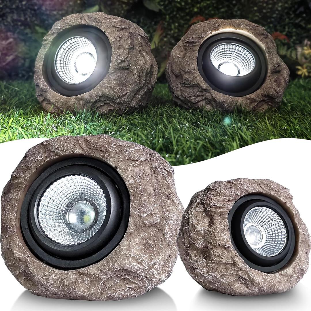 Candieslife Solar Rock Lights Outdoor Garden Waterproof - Super Bright LED Solar Spotlights, Solar Powered Landscape Path Decorative Garden Stone Lights for Pathway, Walkway, Yard, Patio (2 Pack)