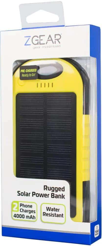 ZGear 4000mAh Rugged Solar Power Bank Water Resistant