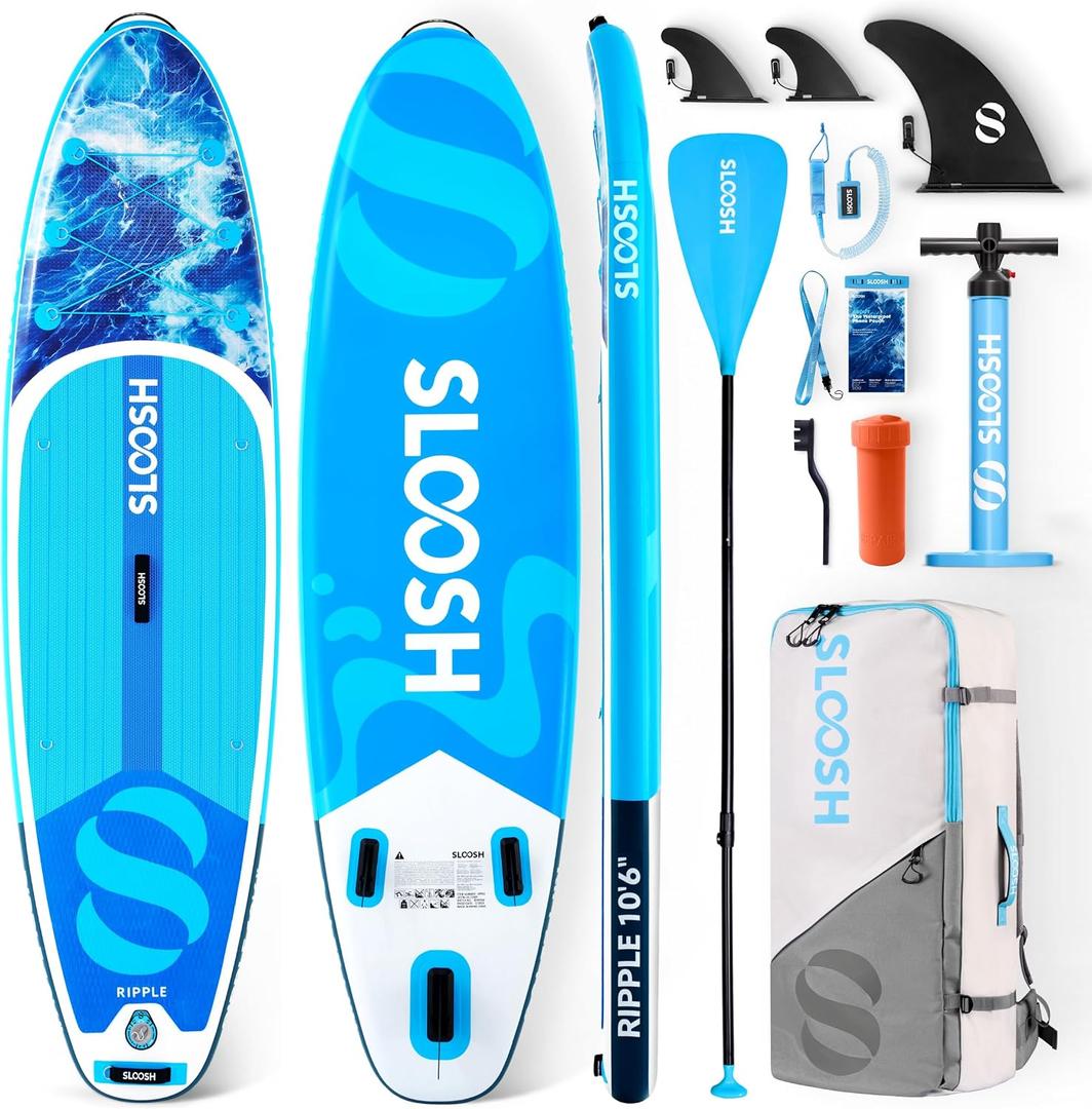 SLOOSH Inflatable Stand Up Paddle Board, 10'6" Paddle Boards with Premium Accessories, Non-Slip EVA Deck, Ultra-Light Carry Bag Pump, Ripple SUP for Youth & Adults of All Skill Levels
