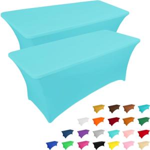 IVAPUPU 2 Pack 8FT Table Cloth for Rectangular Fitted Events Stretch Blue Mist Table Covers Washable Table Cover Spandex Tablecloth Table Protector for Party, Wedding, Cocktail, Banquet, Festival