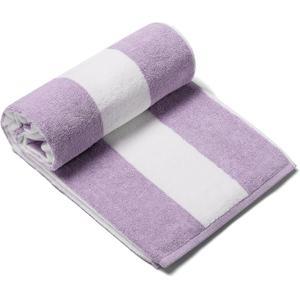 CLOWOOD Plush Oversized Beach Towel - Cotton 40 x 70 Inch Large Thick Purple Striped Cabana Pool Swimming Towel