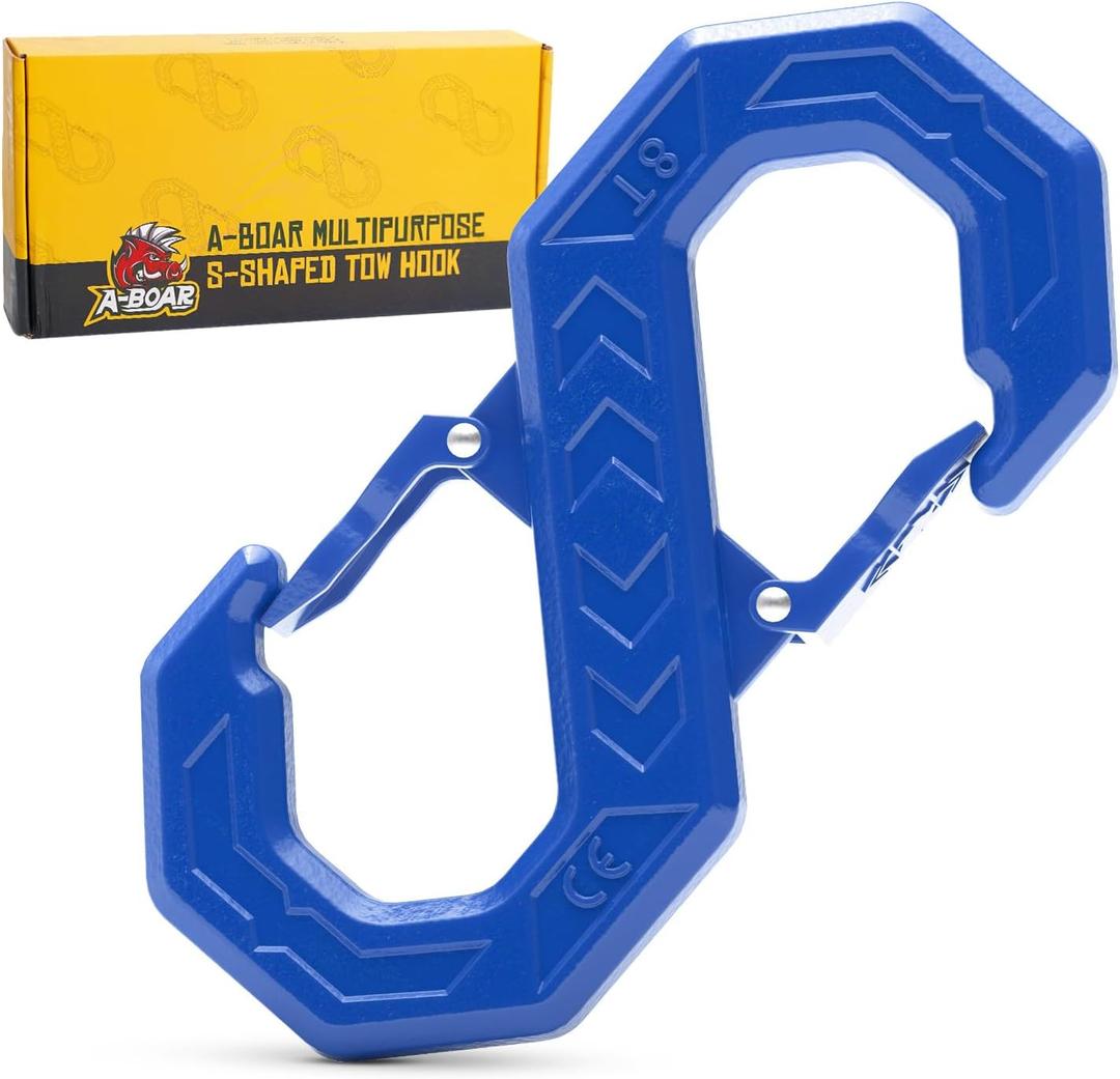 3/8" Tow Hook, S-Shaped Winch Hook, 33,000lbs Breaking Strength, G80 Heavy Duty Forged Steel, Fast Connect Easy Release Winch Shackle Towing Hook for Trucks, SUVs, ATVs, Trailers, Blue
