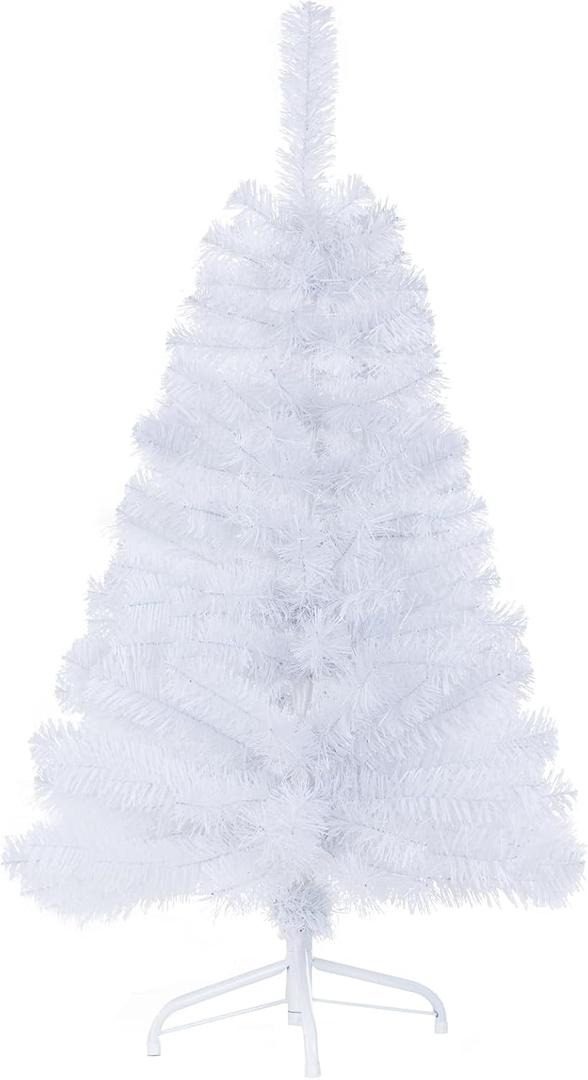 3FT Artificial Christmas Tree White Tabletop Christmas Tree with Metal Stand Mini Xmas Pine Tree for Party Supplies Indoor Outdoor Holiday Home Decoration(White)