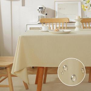 meioro Linen Textured Tablecloth Rectangle Waterproof Spillproof Fabric Table Cloth, Decorative Wrinkle Free Wipeable Polyester Table Cover for Dining Party Wedding, 47 x 63 Inch, Beige
