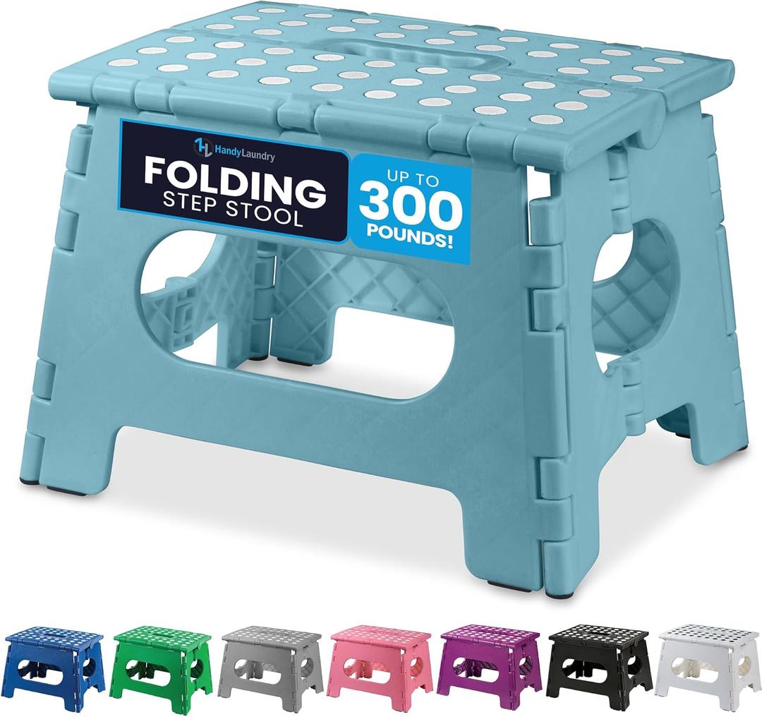Handy Laundry Folding Lightweight Step Stool - Sturdy Enough to Support Adults and Safe Enough for Kids - Opens Easy with One Flip - Great for Kitchen, Bathroom or Bedroom (Teal - 9 Inch)