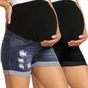 V VOCNI Maternity Denim Shorts Women's Summer High Waist Distressed Cuffed Hem Casual Denim Jeans Short, XL