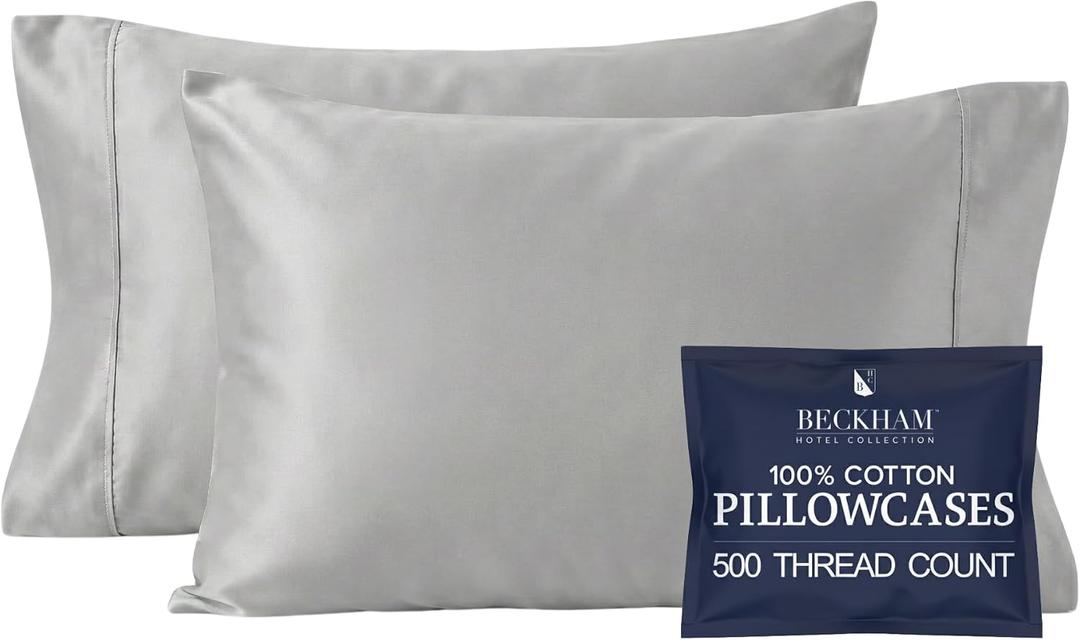 Beckham Hotel Collection Pillowcases Queen Size Set of 2, Cool Touch Cotton Sateen Fabric, 500TC, Silky Smooth & Soft, Open End, Dark Gray