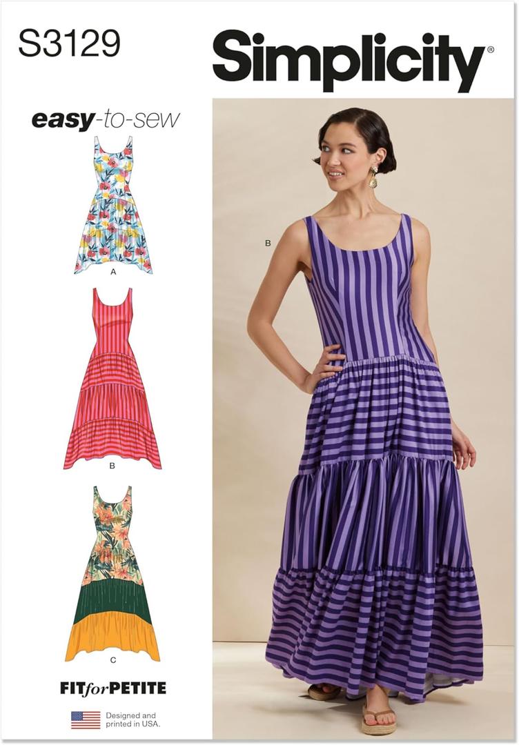 Simplicity SS3129D5 Misses' Fitted Tank Dress Sewing Pattern Packet, Design Code S3129, Sizes 4-6-8-10-12